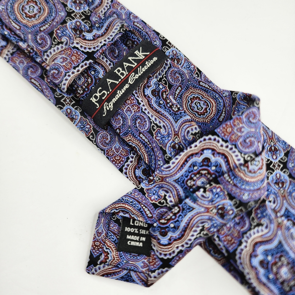 JOS.A.BANK Blue Multi-color Paisley Silk Tie. - Picture 3 of 4